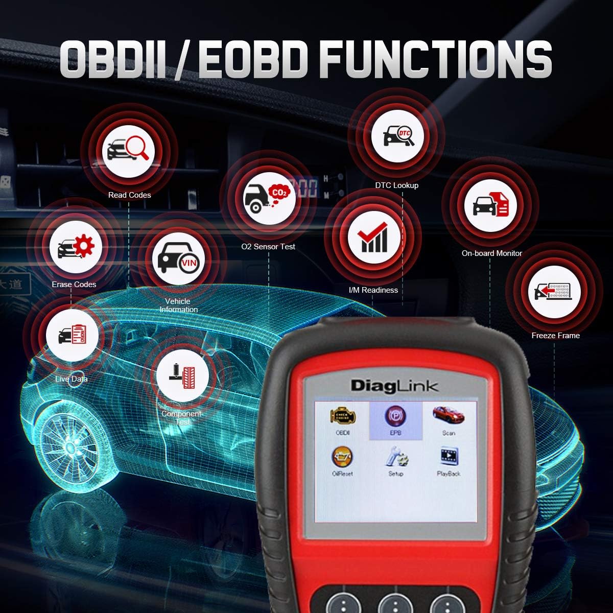 Autel OBDII OBD2 Code Reader Diaglink (DIY Version of MD802) All Systems/Modules Diagnostic for ABS, SRS, Engine, Transmission, EPB, Oil Reset