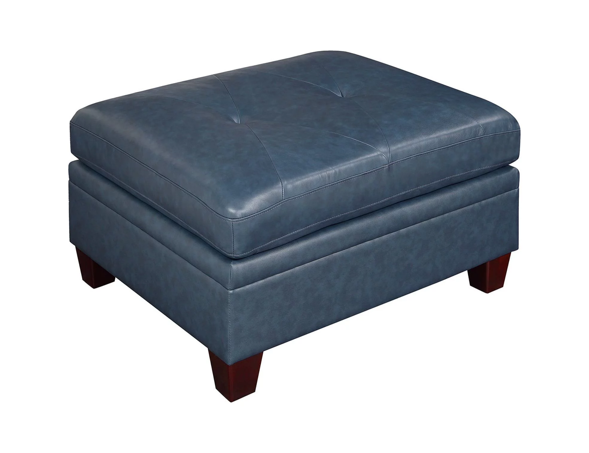 Ink Blue Top Grain Leather 7pc L-Sectional Sofa Contemporary Living Room Furniture Wedge Ottoman Armless Chair Cushion Couch