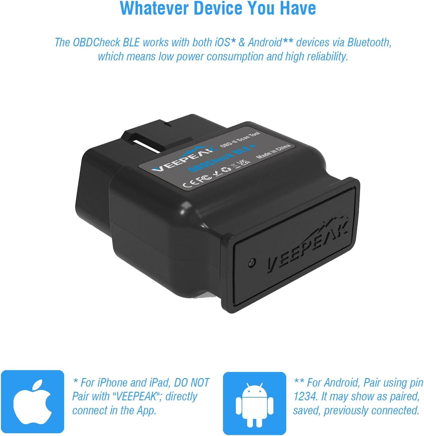 Veepeak OBDCheck BLE+ Bluetooth 4.0 OBD II Scanner for iOS & Android, Car Diagnostic Code Reader Scan Tool for Universal OBDII / EOBD Vehicles Pack of 2