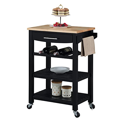 Convenience Concepts Ellaine 4 Tier Butcher Block Kitchen Cart with Drawer and Wine Rack