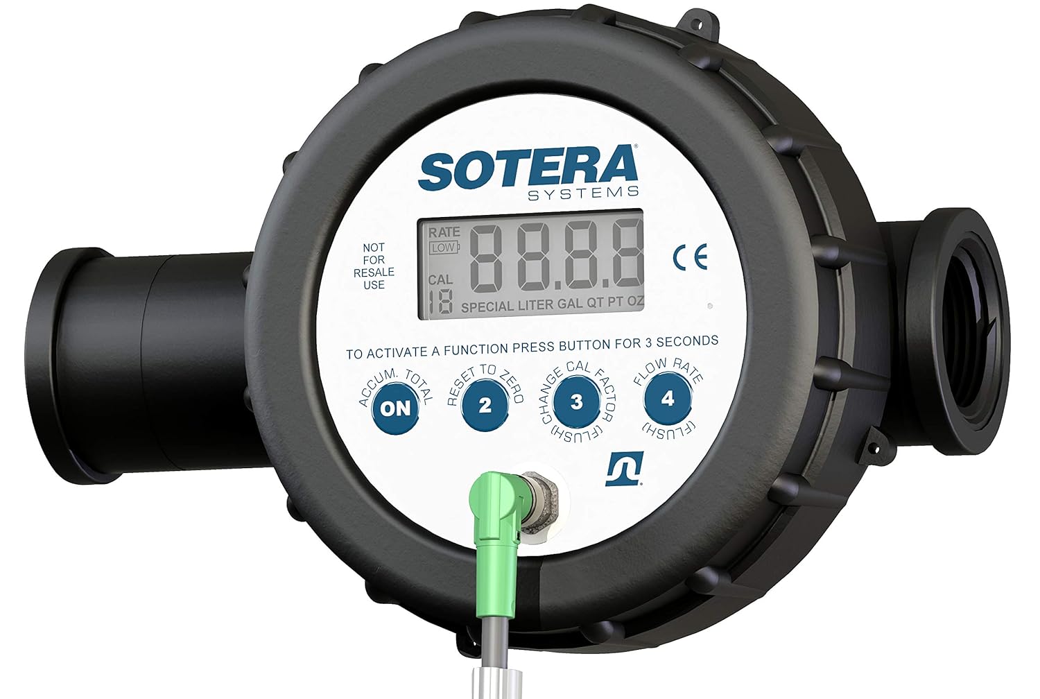 Sotera 825 1 2-20 GPM(7-75 LPM) Digital Inline Nutating Disc Poly Chemical Transfer Meter, 125 PSI (8.6 bar)