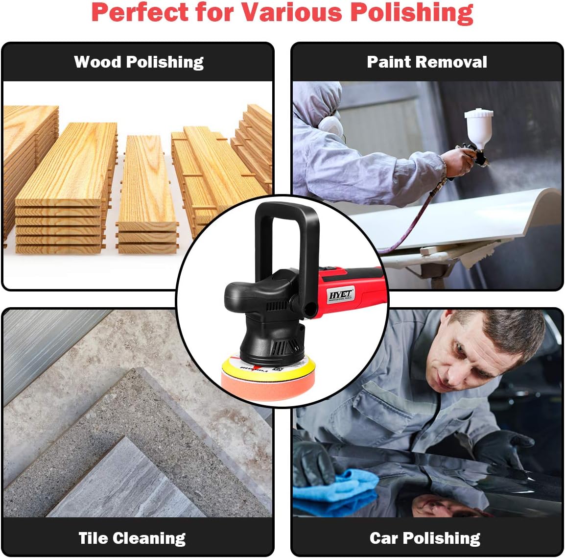 Power Tools Random Orbital Polisher Electrical Sander Variable Speed Dual-Action Grinder Buffer Kit For Auto Detail (6 inch)