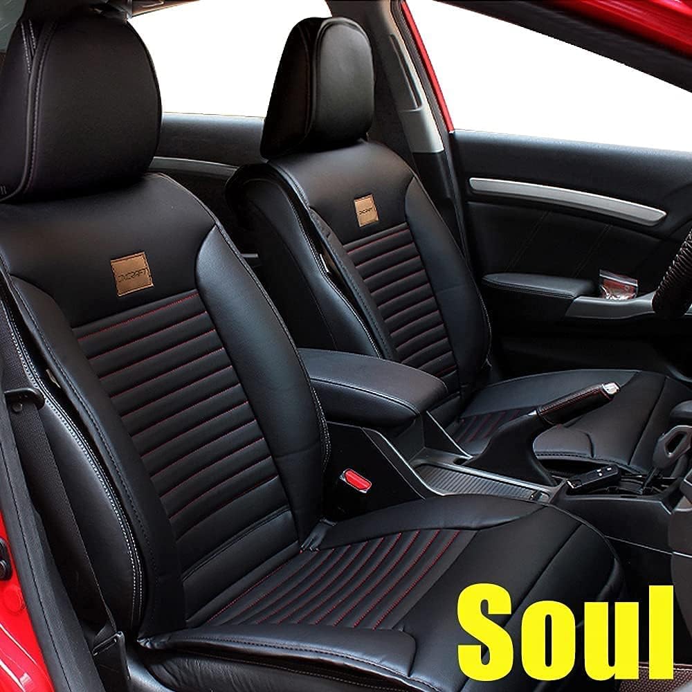 AOMSAZTO Car Seat Cover Custom Fit for Kia Soul 2010-2022 Faux Leather Seat Covers Full Set Compatible Airbag Soul Seat Protector Comfortable and Durable Black