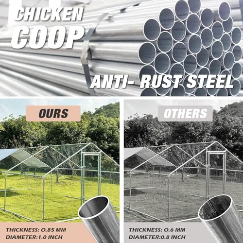 Large Metal Chicken Coop Walk-in Poultry Cage Chicken Run Pen Dog Kennel with Waterproof and Anti-Ultraviolet Cover for Outdoor Farm Use(9.8' L x 19.7' W x 6.4' H)