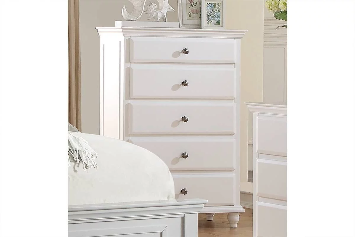 Bedroom Furniture 6pc White Full Size Bed Set Dresser Mirror 2x Nightstand Chest Tufted Headboard Contmeporary Classic