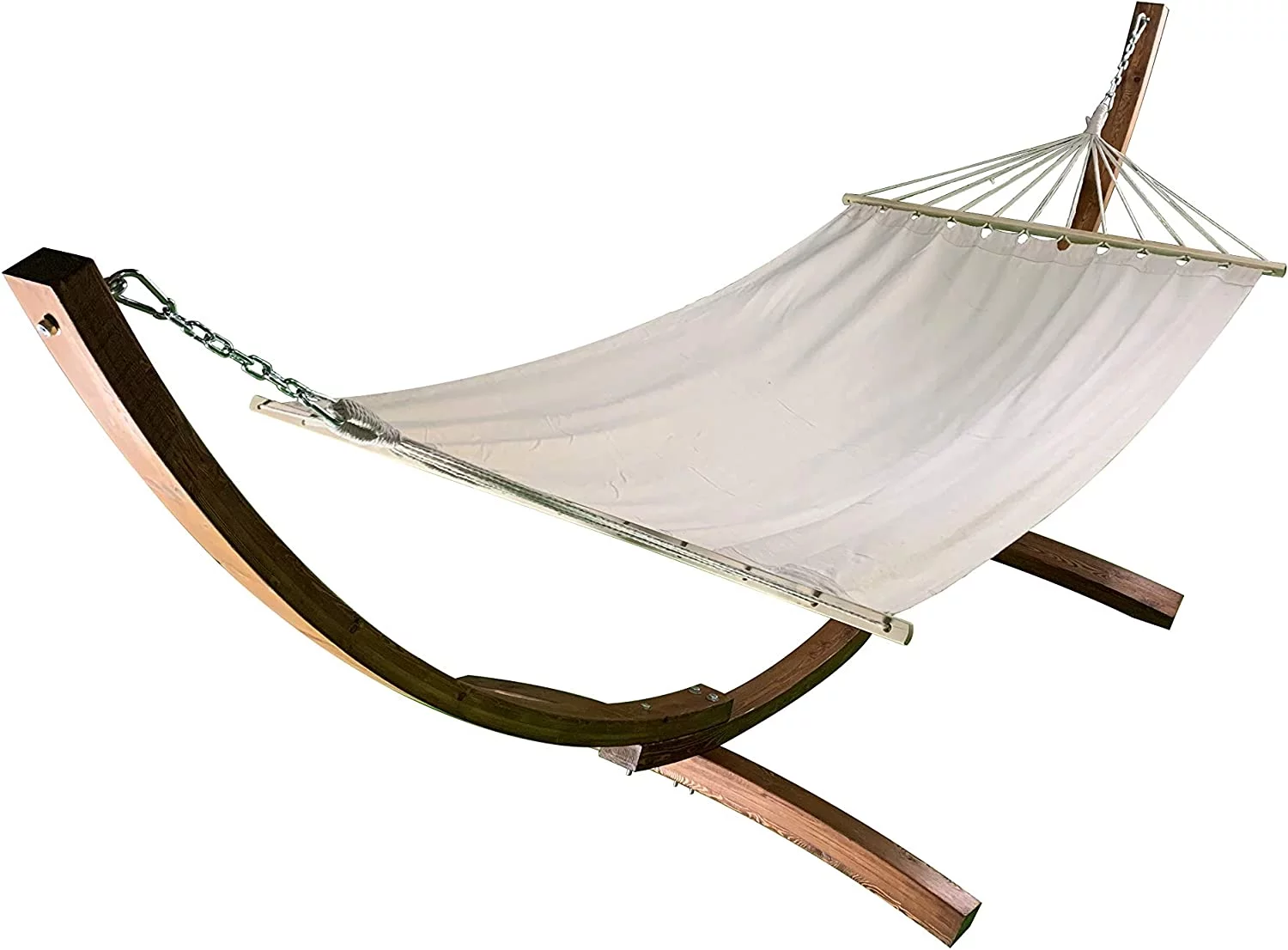 12 Ft. Water Treated Wooden Arc Hammock Stand + Premium Quilted, Double Padded Hammock Bed. 1 Person Bed. 300 LB Capacity(Teak Stain/Beige) - Curated Treasures Market