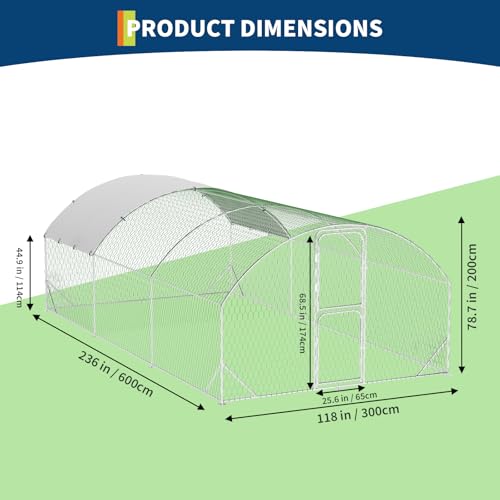 Large Metal Chicken Coop Run, Chicken Run for Yard with Cover, Large Chicken Run, Walk-in Poultry Cage,Chicken Coop for Chickens, 20 Hens, Ducks, Rabbits-9.8'W x 6.5'D x 6.5'H