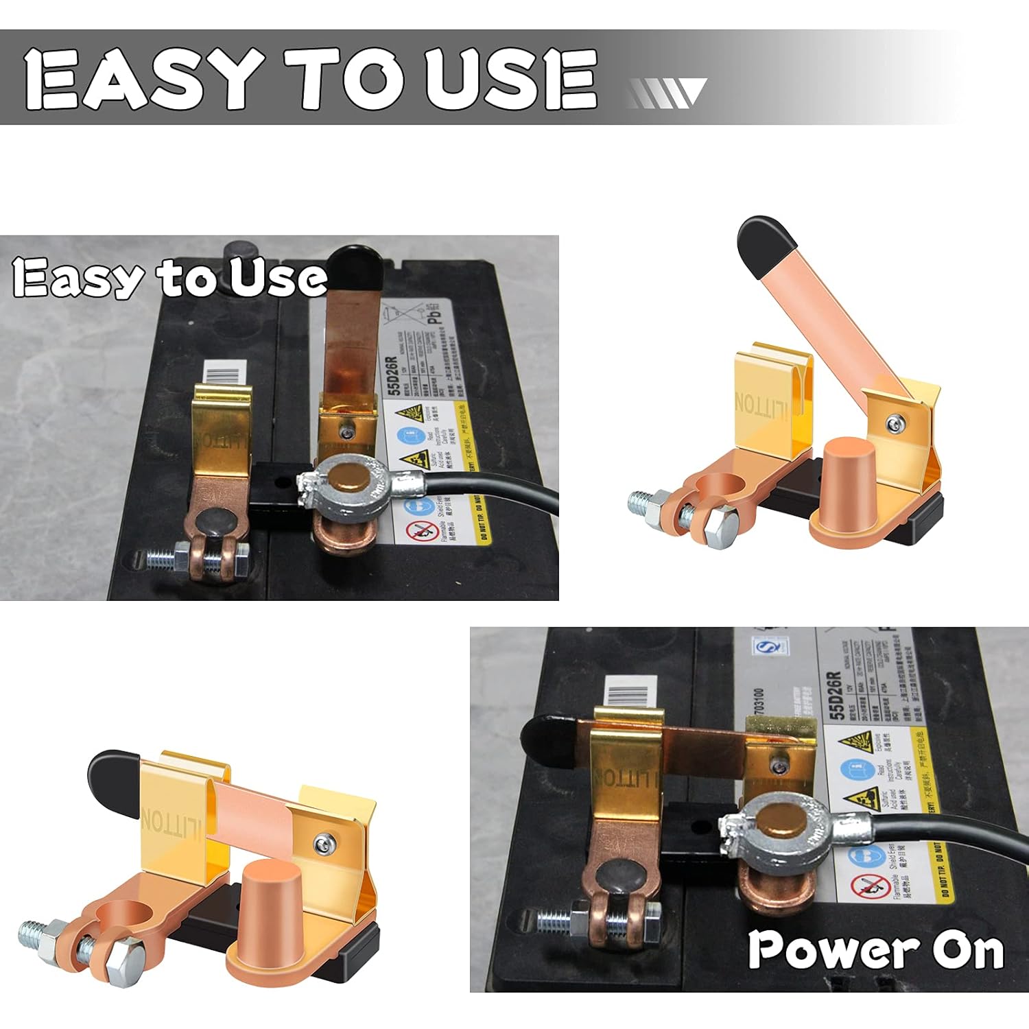 I LITTON Top Post Battery Disconnect Switch, 12V-24V Solid Brass Knife Blade Master Switch, Power Cutoff Shuoff Switch Kill Switch for Truck Vehicle Marine Car Boat RV ATV (Negative)