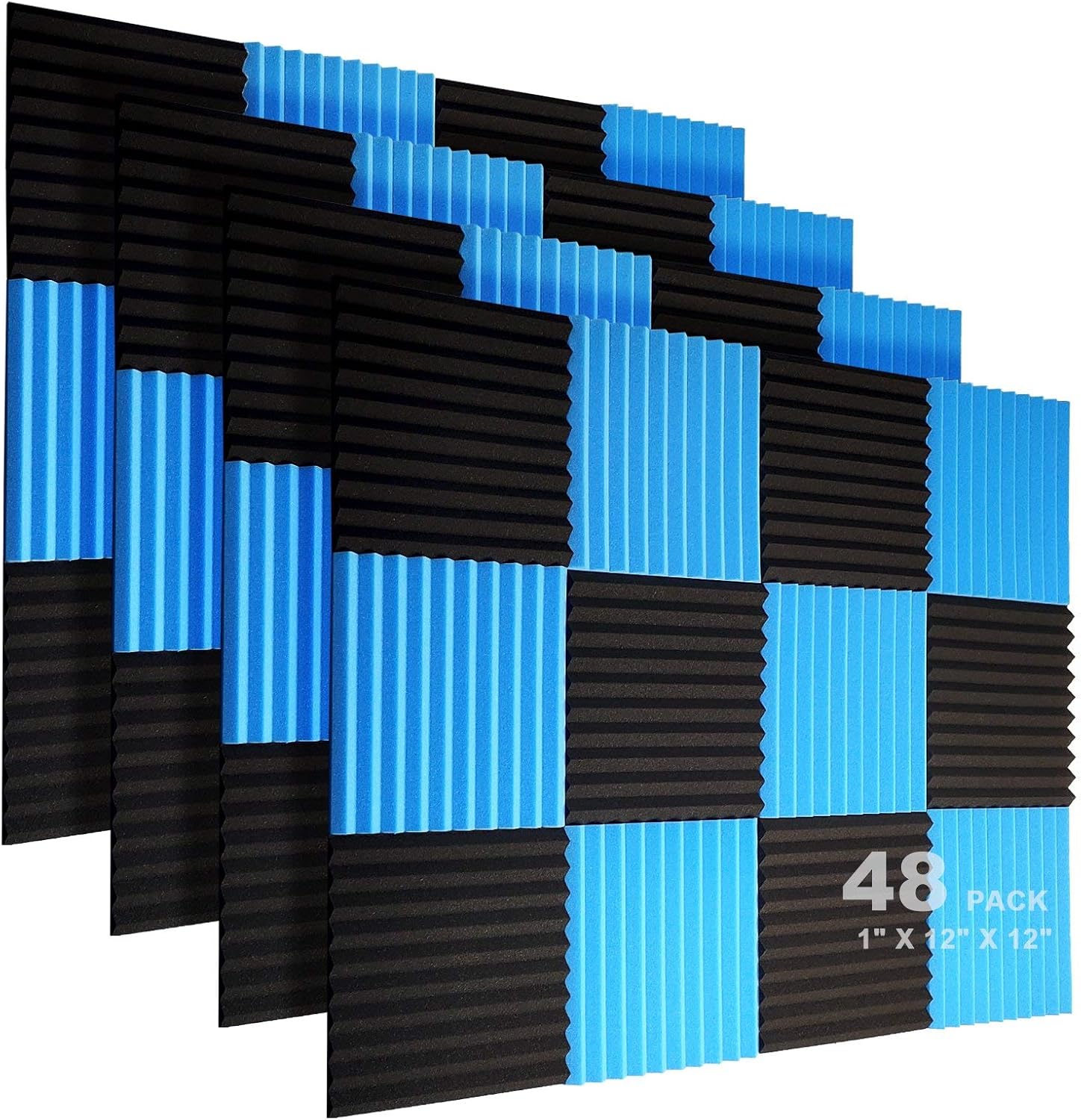 JBER 48 Pack Acoustic Foam Panels, 1" X 12" X 12" Studio Soundproofing Wedges Fire Resistant Sound Proof Padding Acoustic Treatment Foam - Black Pack of 2