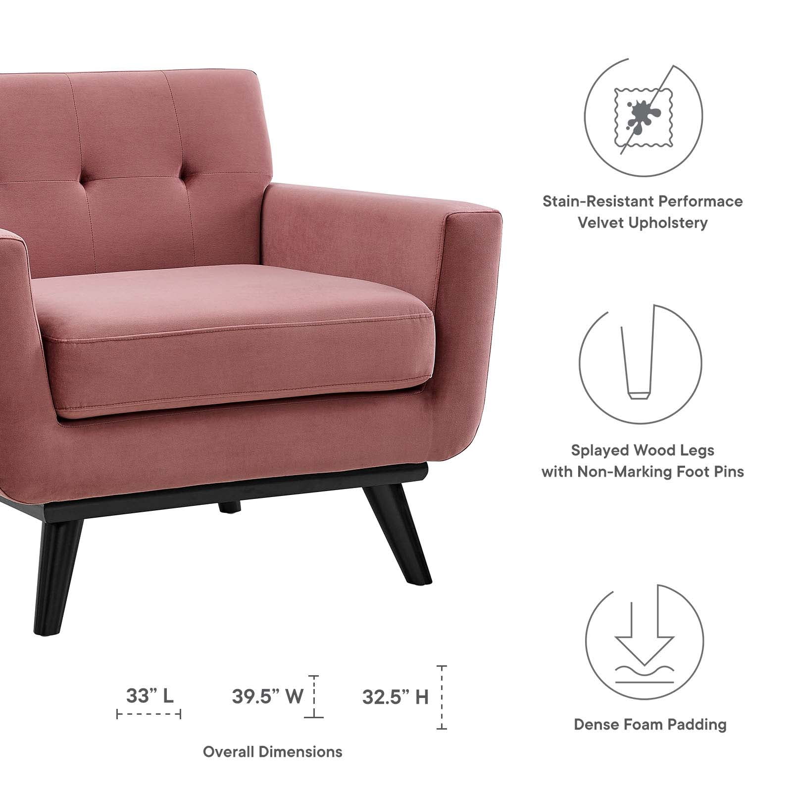 Modway Engage Performance Velvet Armchair in Dusty Rose