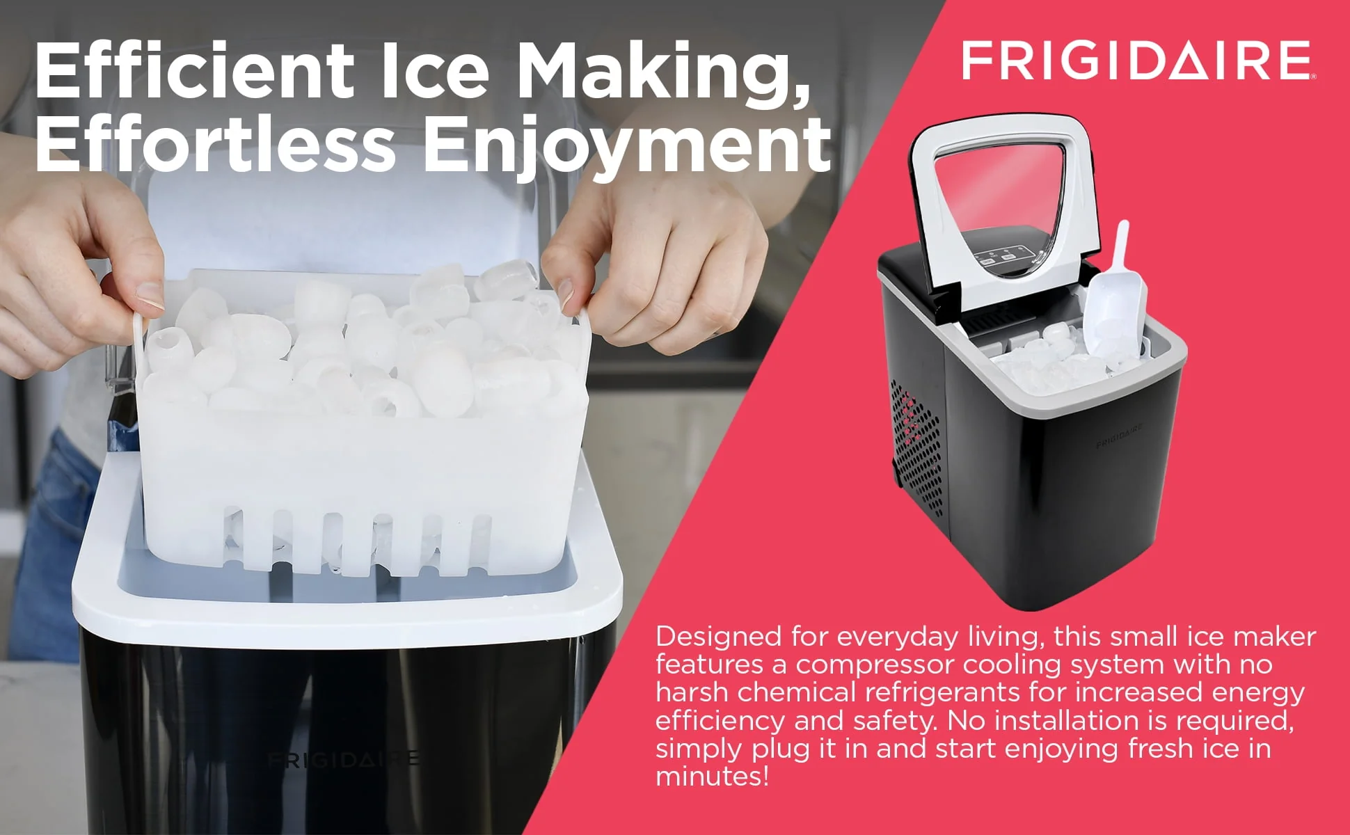 Frigidaire 26 lb. Countertop Ice Maker (Ice Nuggets) EFIC117-SS, Black Stainless Steel