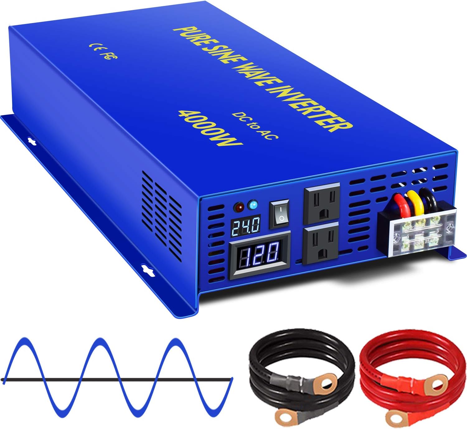 XYZ INVT Pure Sine Wave Power Inverter 3500W / 7000W (Peak) Car Caravan RV Camping Boat DC 24V Inverter Soft Start 24V DC to AC 110V 120V DC Inverter Converter with LCD Display
