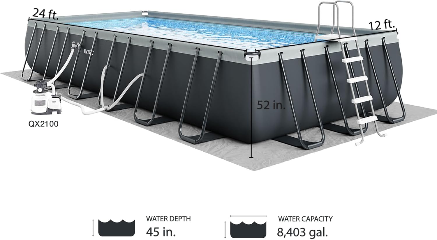 INTEX 26367EH Ultra XTR Deluxe Rectangular above Ground Swimming Pool Set: 24ft x 12ft x 52in – includes 2100 GPH Sand Filter Pump – Saltwater System – SuperTough Puncture Resistant – Rust Resistant