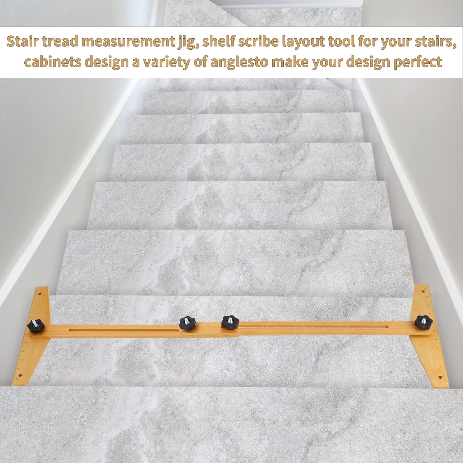 Upgraded Stair Tread Gauge Tool Stair Tread Jig, Adjustable Stair Gauge from 30" to 49.25", 360&deg; Rotating Stair Tread Template Tool with Scale for Risers, Shelf Layouts, Stair Treads and Partitions