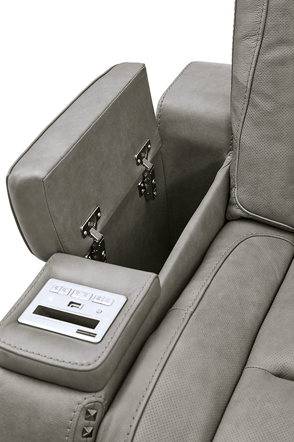 Signature Design by Ashley The Man-Den Leather Power Reclining Loveseat in Gray