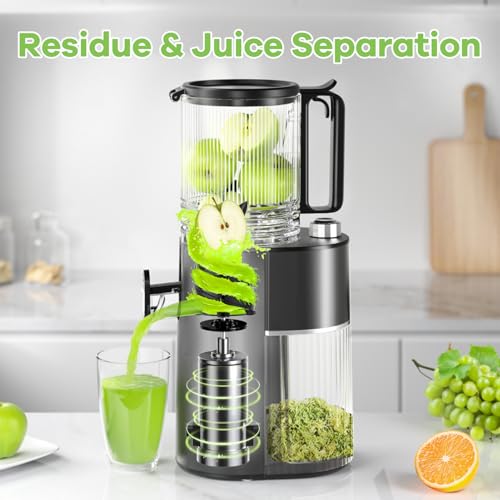 Cold Press Juicer, 5.8" Wide Feed Chute Juice Extractor Machine with 400W, High Juice Yield, Slow Masticating Juicer for Whole Vegetables & Fruits, Metallic Silver