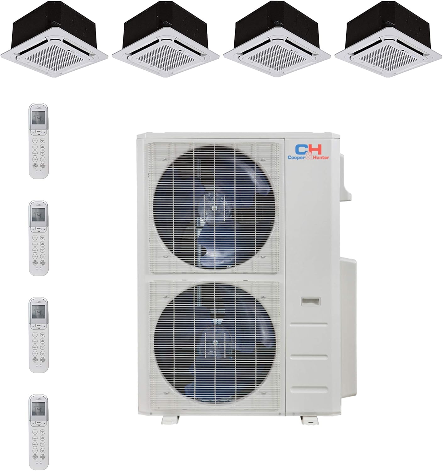 COOPER AND HUNTER Quad 4 Zone Ductless Mini Split Air Conditioner Ceiling Cassette Heat Pump 9000 9000 9000 24000