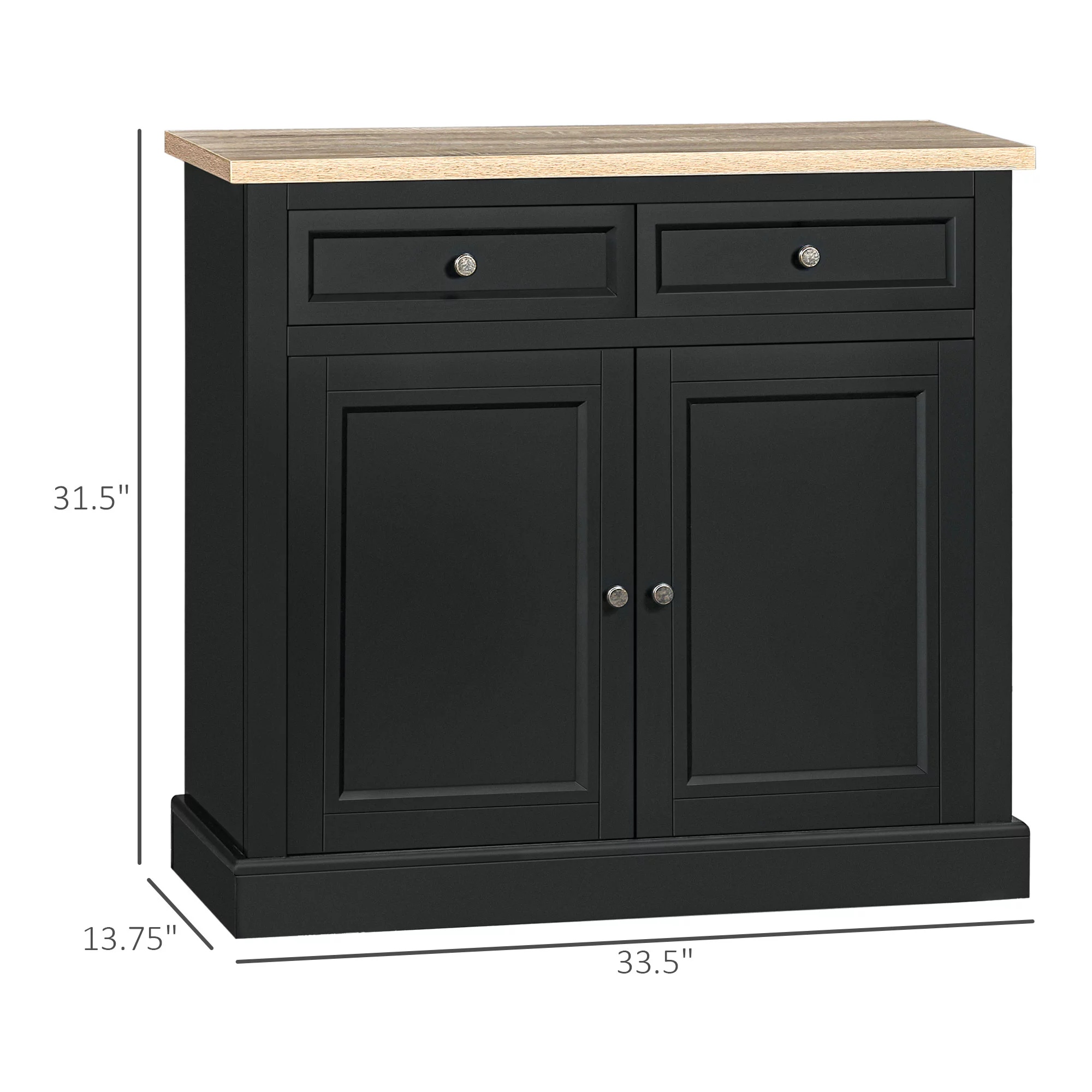 HOMCOM Sideboard Buffet Cabinet, Kitchen Cabinet, Coffee Bar Cabinet with 2 Drawers and Double Door Cupboard for Living Room, Entryway, Black