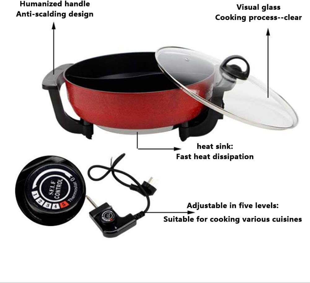 1360W 6L Electric Hot Pot Double Soup Pot Kitchen Indoor Smokeless Pot Multi-Function Electric Hot Potcooking and Frying Integrated Pot 220V for Family/Friends, Parties
