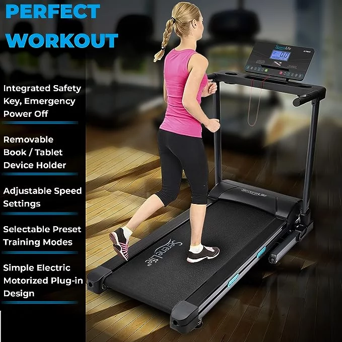 SereneLife Folding Exercise Running Treadmill Machine, Upgraded Electric Motorized Exercise Equipment with 36 Pre-set Program, 15 Incline Level, Bluetooth Music and App support for Home Gym or Office