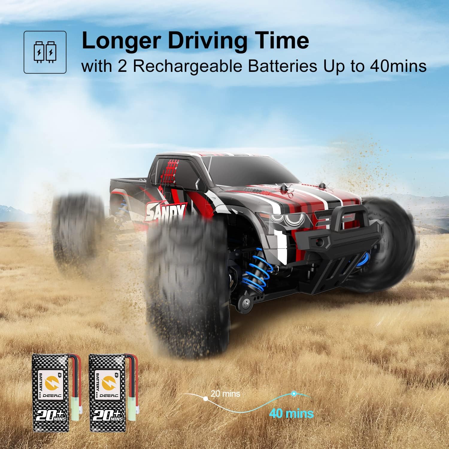 DEERC 9300 Remote Control Car High Speed RC Cars for Kids Adults 1:18 Scale 40 KM/H 4WD Off Road Monster Trucks,2.4GHz All Terrain Toy Trucks with 2 Rechargeable Battery,40+ Min Play Gift for Boy Girl Pack of 2