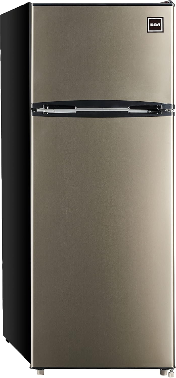 RCA RFR725 EFR749 2 Door Apartment Size Refrigerator with Freezer, 7.5 cu. ft, Platinum, Stainless
