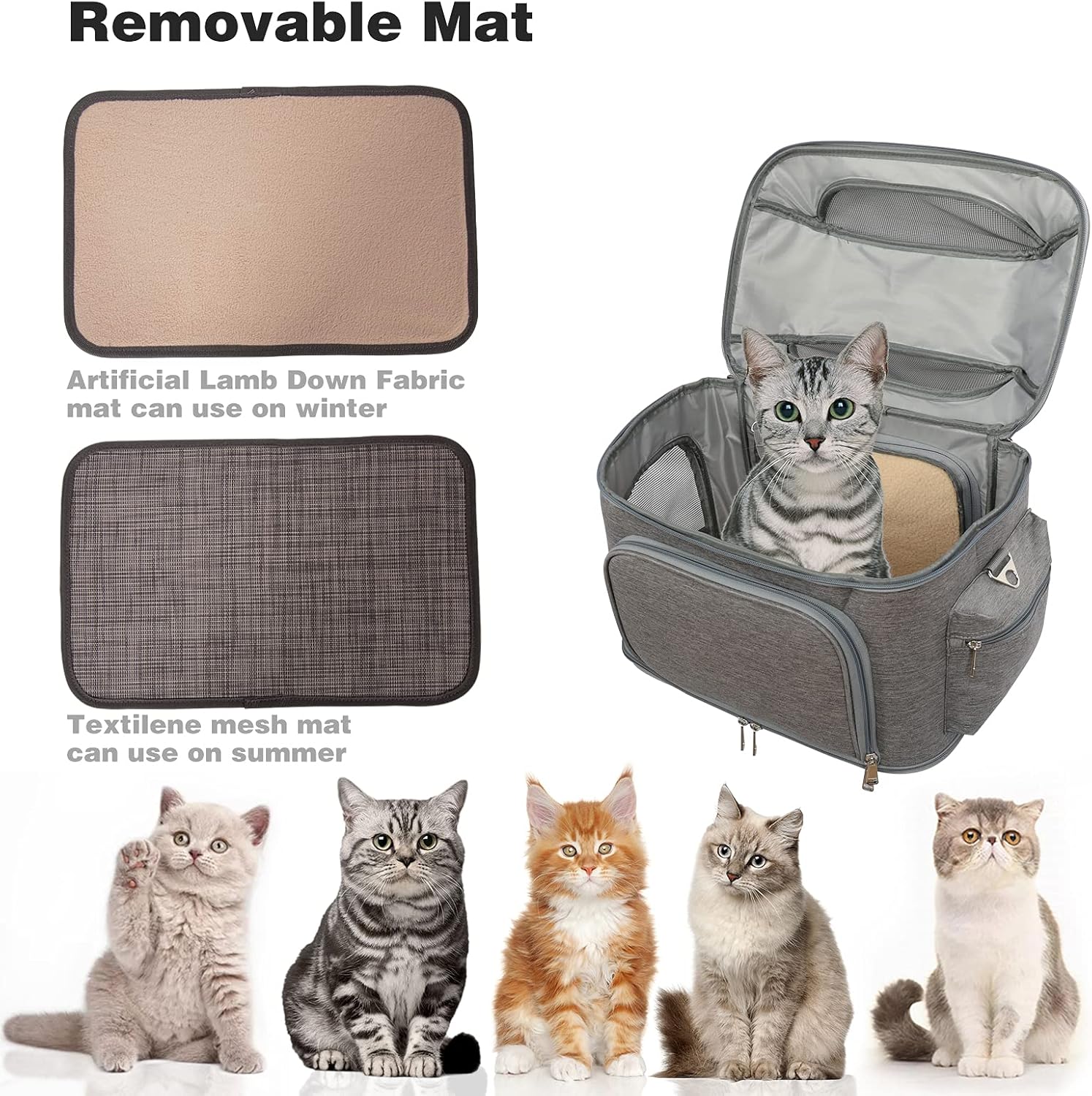 X-cosrack Expandable Pet Travel Bag, 3 Open Doors, Mesh Window and Escape-Proof Buckle, Airline Approved Soft-Sided Pet Travel Carrier for Small Medium Cats