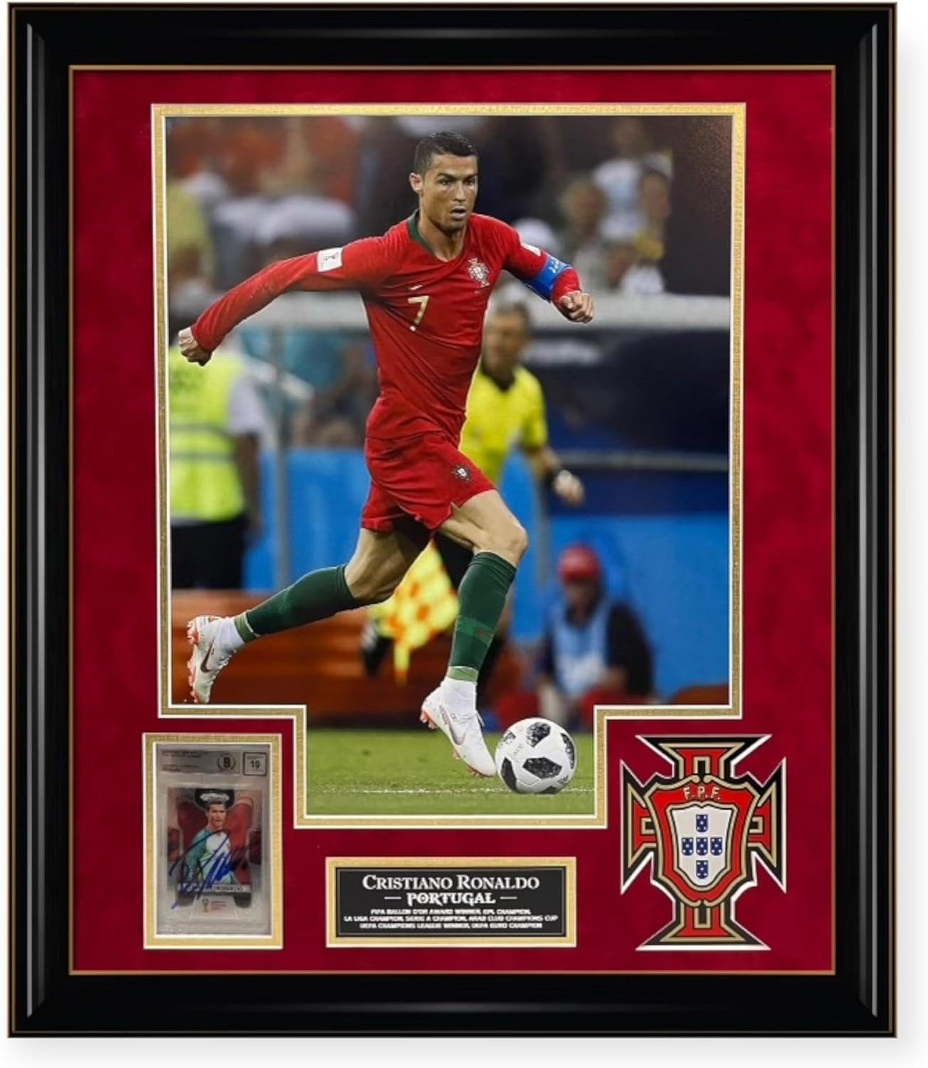 Cristiano Ronaldo Portugal On Card Autographed 2018 Panini Prizm World Cup Framed Collage Beckett 10 Auto - Autographed Soccer Photos