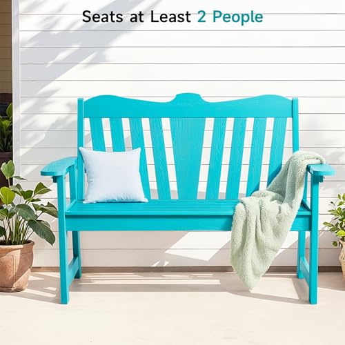 Outdoor Bench, 2-Person Weatherproof Garden Bench with Wide Armrests and Backrest, All-Weather Patio Bench Will not Rot and Fade for Garden, Porch, Backyard and Park, Easy Installation, Black
