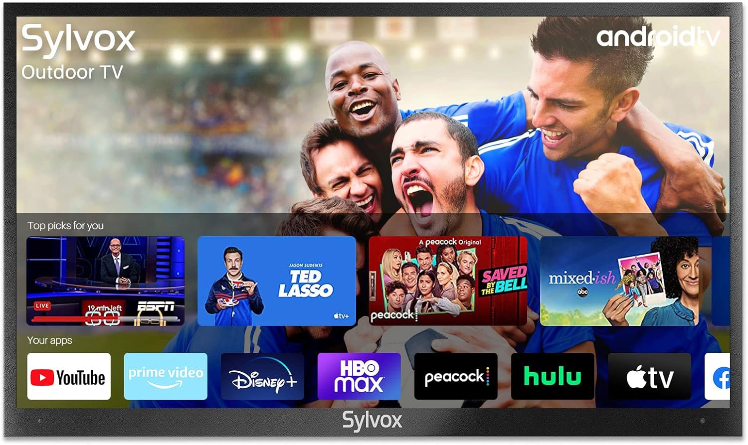 SYLVOX 65'' Outdoor Smart TV, New Android TV Weatherproof 4K LED TV, Built-in Chromecast Voice Assistant Dual Speakers High Bright for Outdoor Use (DECKPro Series)