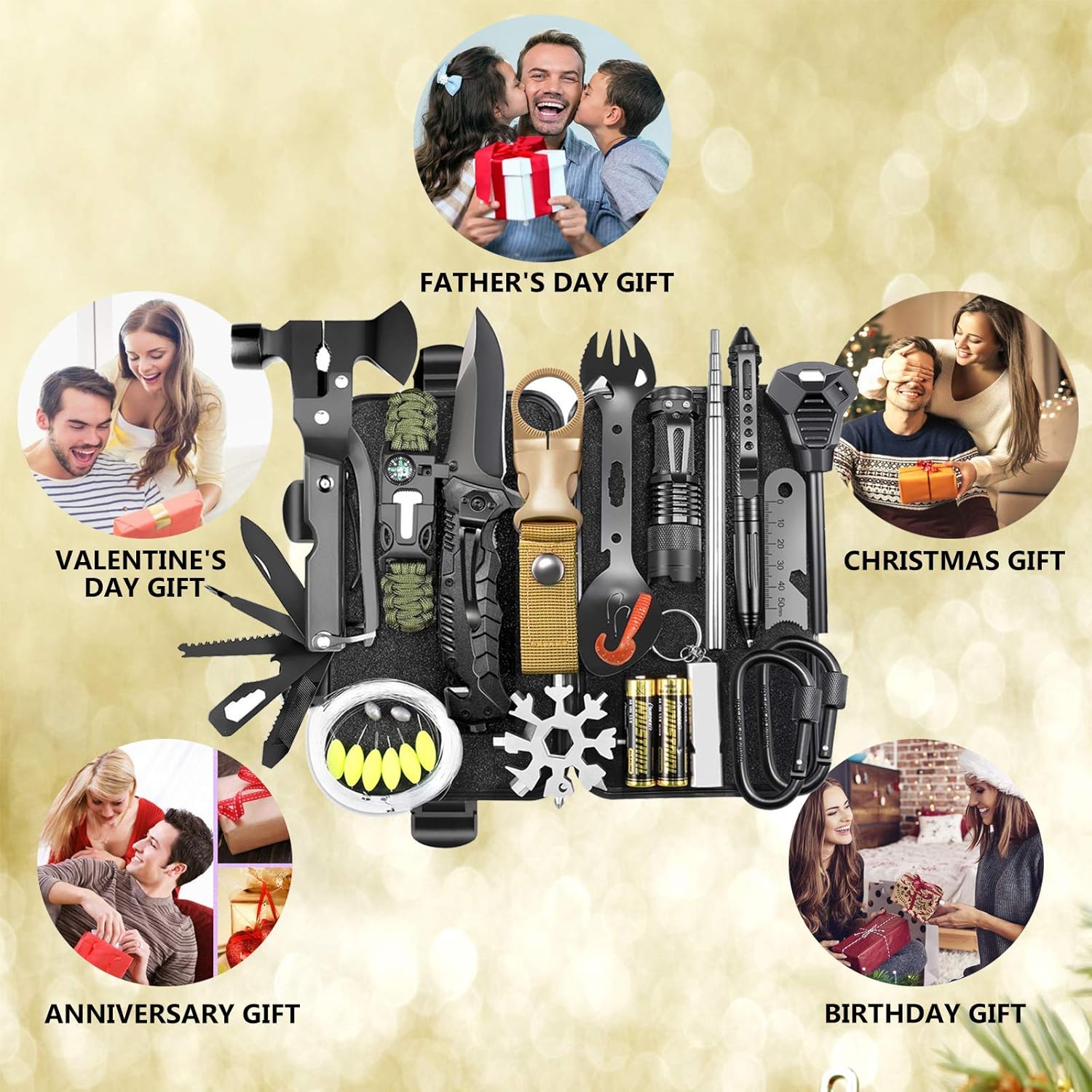 Gifts for Men Dad Husband, Survival Gear and Equipment Kit 30 in 1, Cool Gadget Tactical First Aid Supplies Tool Kit for Outdoor Emergency Camping Hiking Fishing Hunting