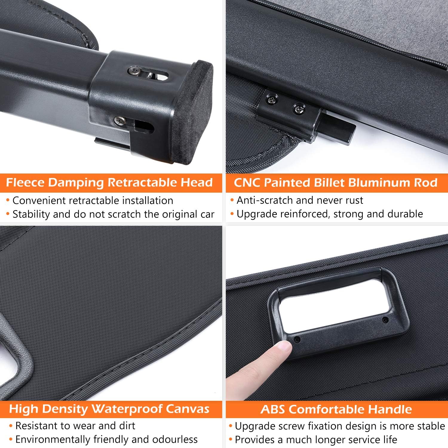 Trunk Cargo Cover For Ford Escape 2013~2019 Black Retractable Rear Cargo Security Shield Shade Waterproof All Weather【Updated Version:There is No Gap Between The Back Seat】 Pack of 2