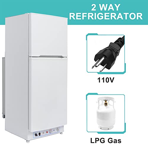 Techomey Propane Refrigerator with Freezer, 6.1 Cu.Ft. Gas Fridge Off Grid, Gas Refrigerator, 110v/Propane Dual Powers, Energy-saving & Quiet, for Outdoor, RV, Truck, Camper, Kitchen, White