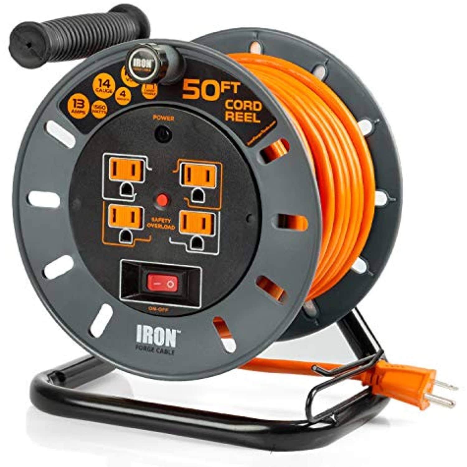 50 ft Extension Cord Reel with 4 Electrical Power Outlets