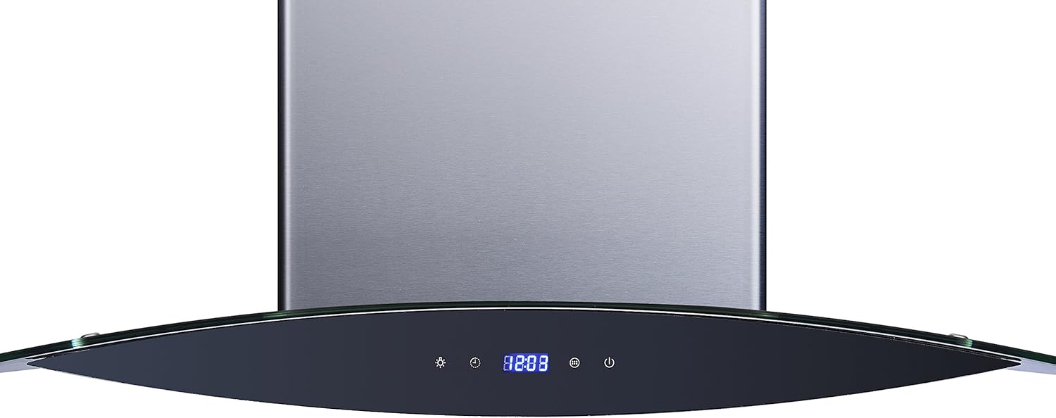 Winflo 30 In. Convertible Stainless Steel Glass Island Range Hood with Mesh Filter and Touch Sensor Control
