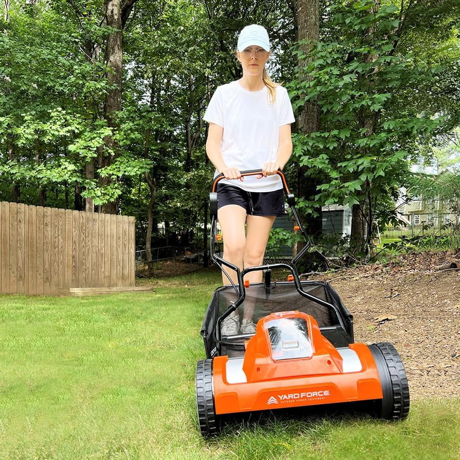 Yard Force Reel Mower Cordless Hybrid 15-inch 20V Lithium-Ion, Compact Storage, 12 Gallon Grass Collection Bag, Clean Cut for a Healthy Lawn (15 Inch Reel Mower)