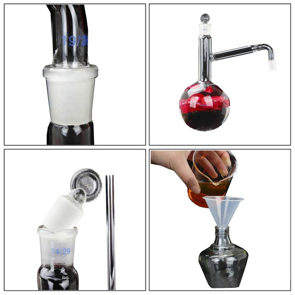 1000ml New Lab Essential Oil Distillation Apparatus Water Distiller Purifier Glassware Kits w/Separatory Funnel Condenser Pipe