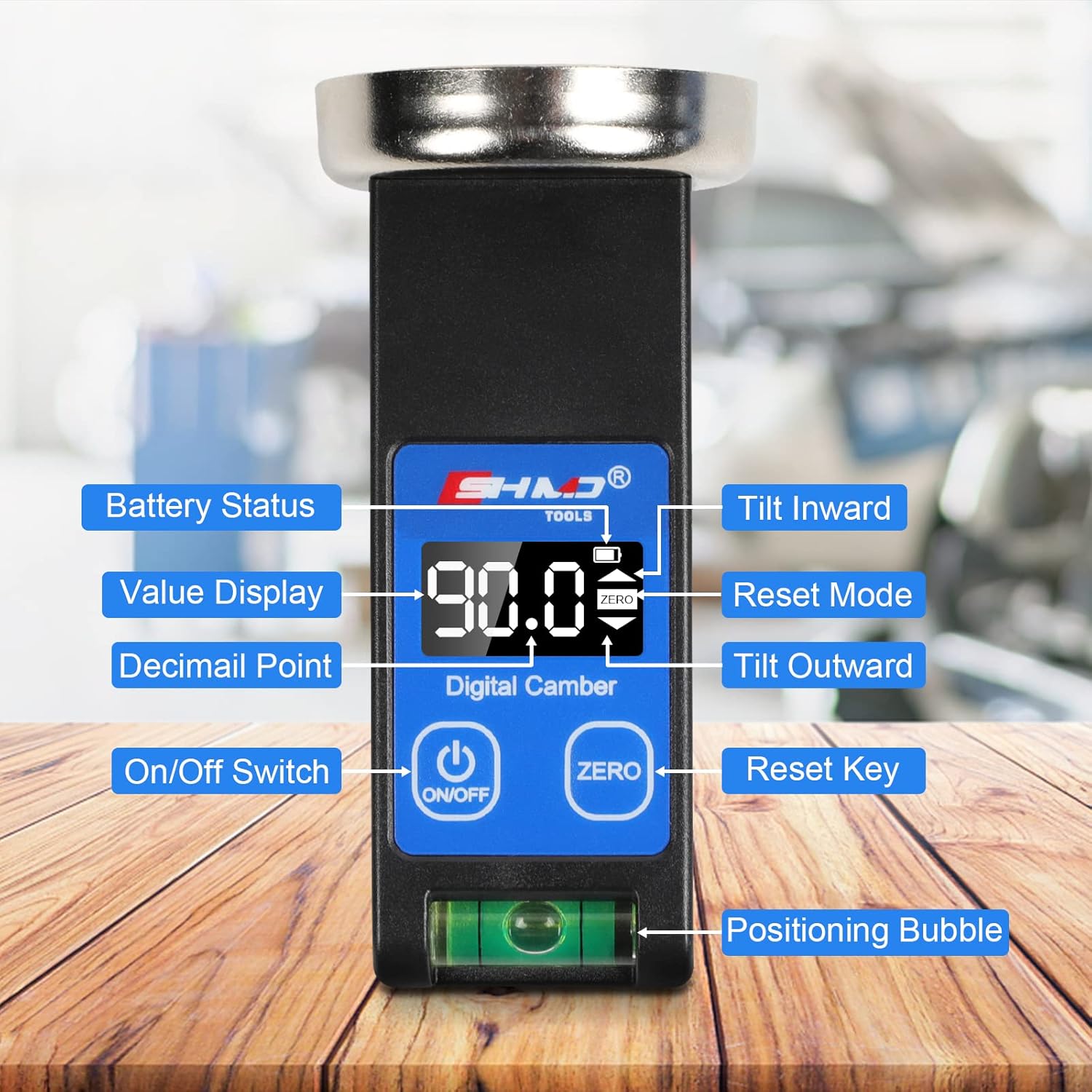 Camber Gauge Digital Wheel Alignment Tool -90° to +90° Wide Range Wheel Alignment & Balancing Tools Accurate Caster Camber Gauge with Digital Display & Powerful Magnet & Positioning Bubble & Reset Key