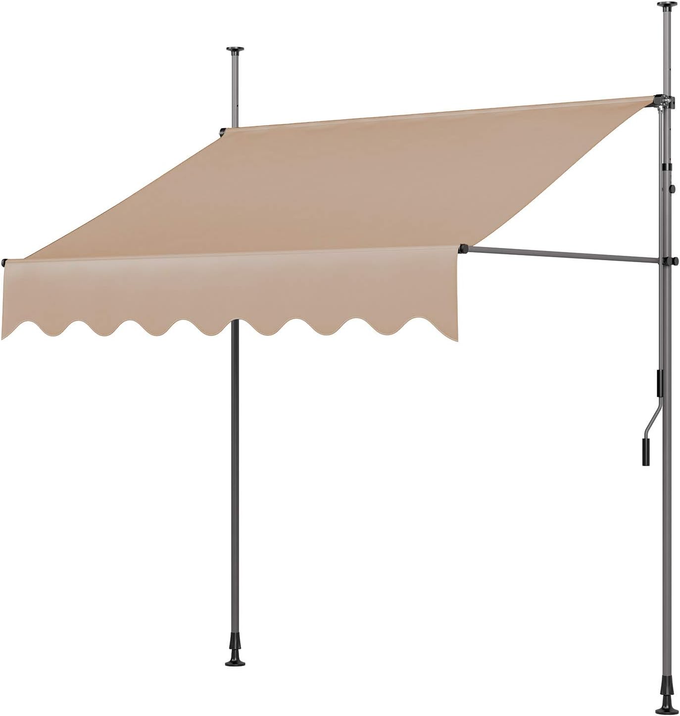 118"×47" Patio Awning, Retractable Awning, Balcony Awning, UV & Water Resistant, Height Adjustable, with Hand Crank, Khaki