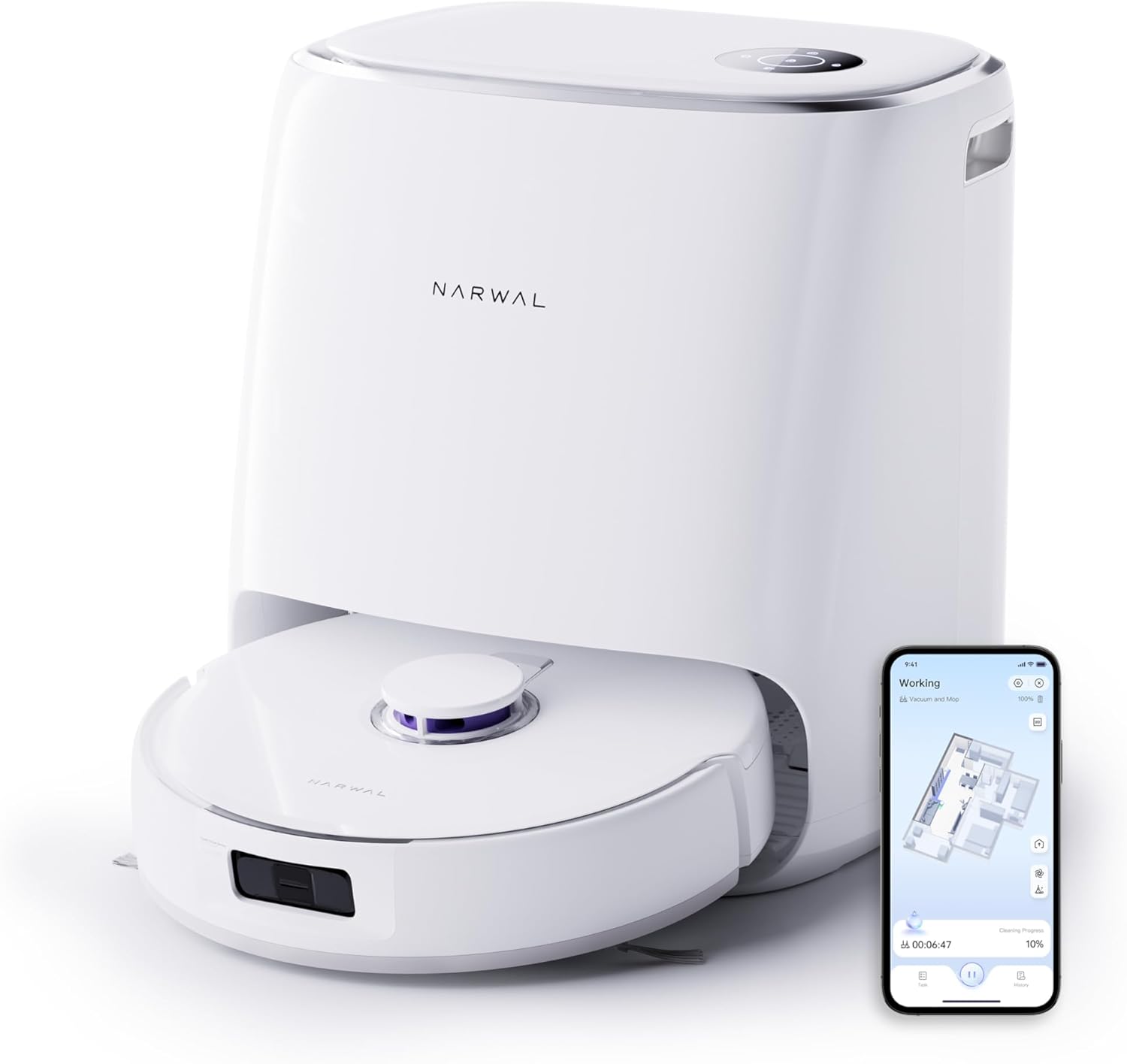 NARWAL Freo X Ultra Robot Vacuum and Mop Combo, Robot Mop & Vacuum, Self-Cleaning, 8,200 Pa, Zero-Tangling, DirtSense™, All-in-One Base Station, Self-Contained Dust Processing, Laser Sensors