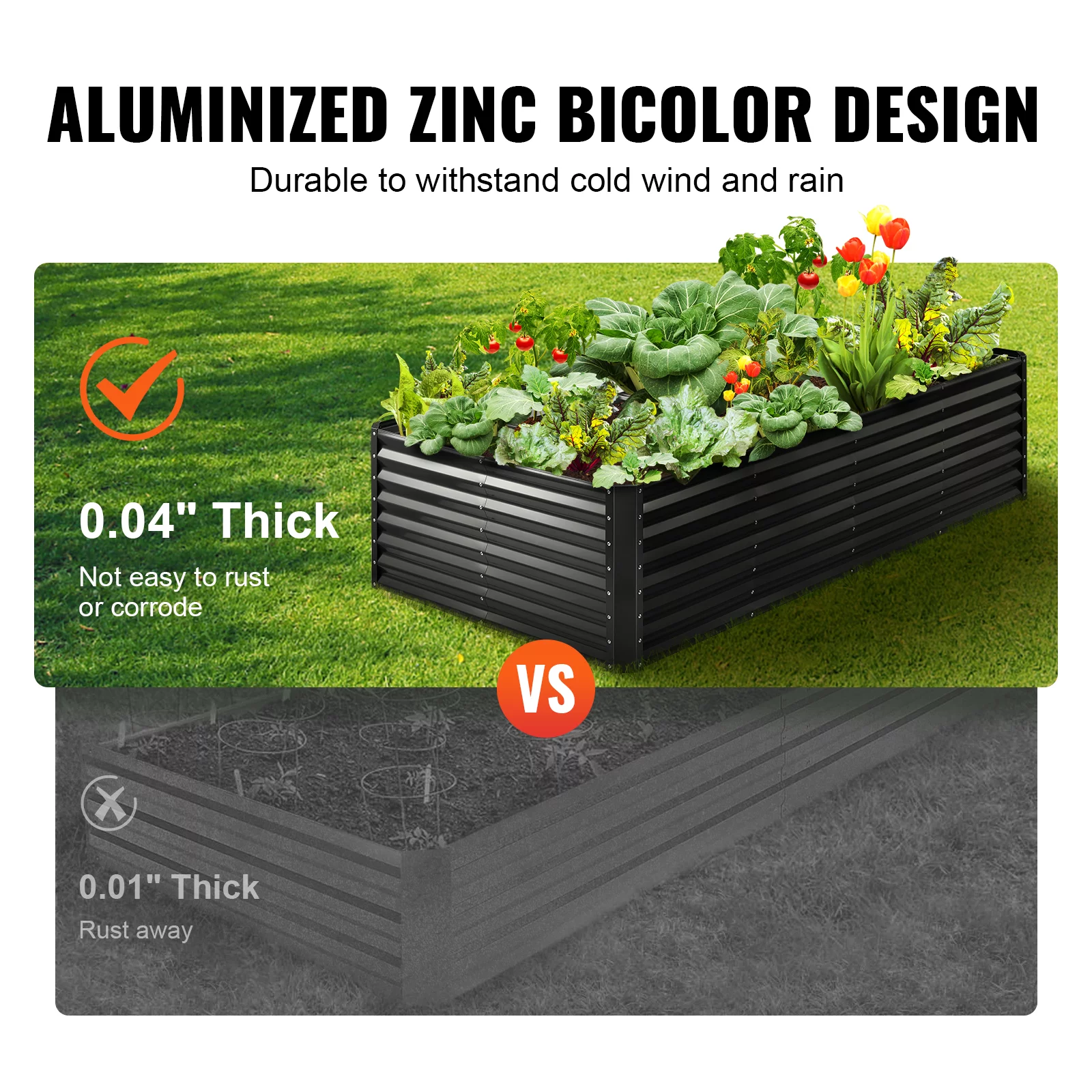 BENTISM Galvanized Raised Garden Bed, 8x4x2 FT Large Metal Raised Planter Box Garden Beds Outdoor for Vegetables Flowers and Herbs with Open Bottom and Planting Tools, Dark Grey - Curated Treasures Market
