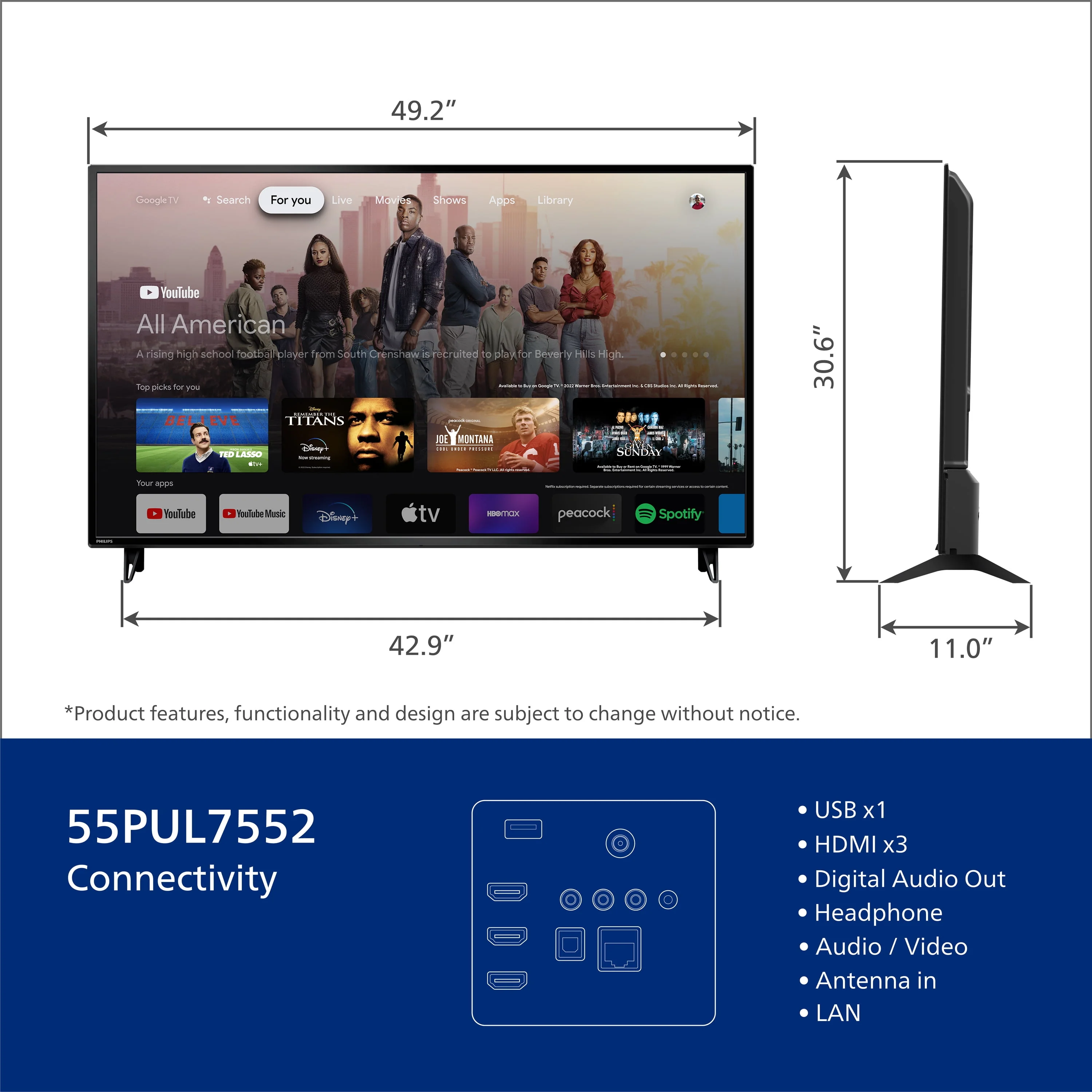 Philips 55 Class 4K Ultra HD (2160p) Google Smart LED TV (55PUL7552/F7)