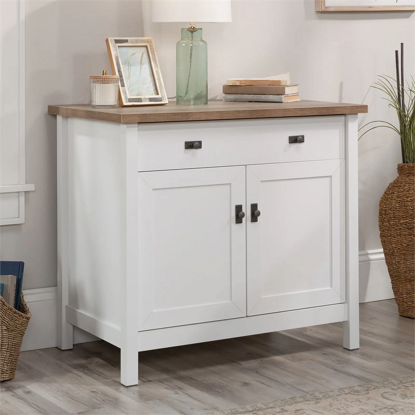 Sauder Cottage Road Engineered Wood Library Base in White Finish