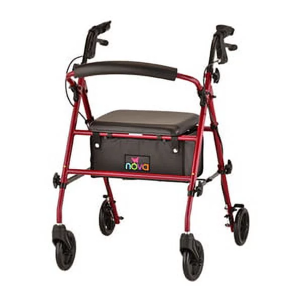 Rollator Nova Journey Steel Frame Rolling Walker Weight Capacity 275 lbs (Red) - Curated Treasures Market