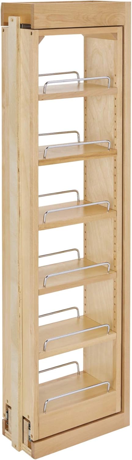 Rev-A-Shelf 432-WF42-6C 6 x 42 Inch Wooden Adjustable Pull-Out Between Cabinet Wall Filler Kitchen Storage Organizer Unit