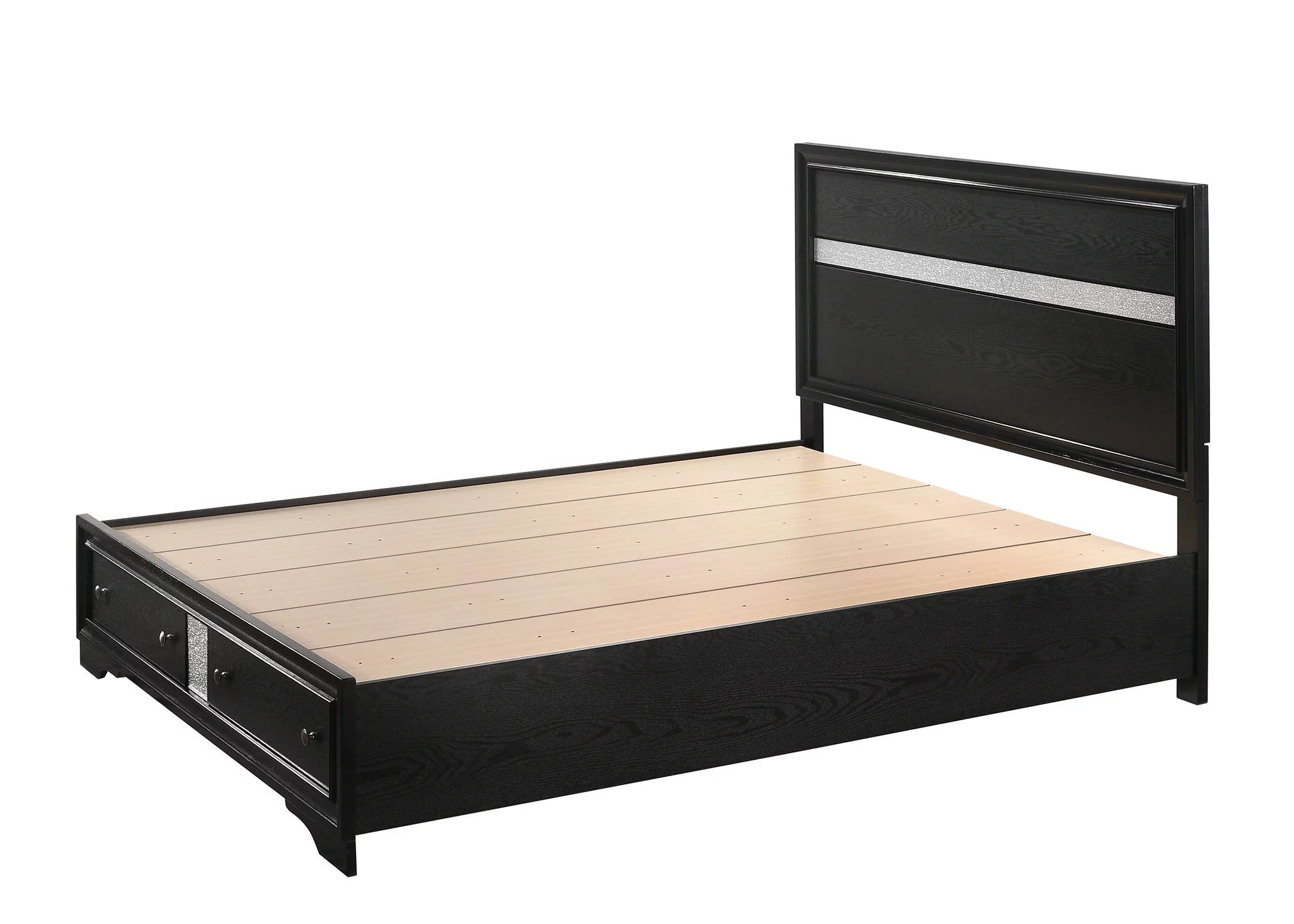 Contemporary 5pc King Size Storage Drwers Panel Bed Dresser Mirror Nighstand Set Black Wooden Home Bedroom Furniture