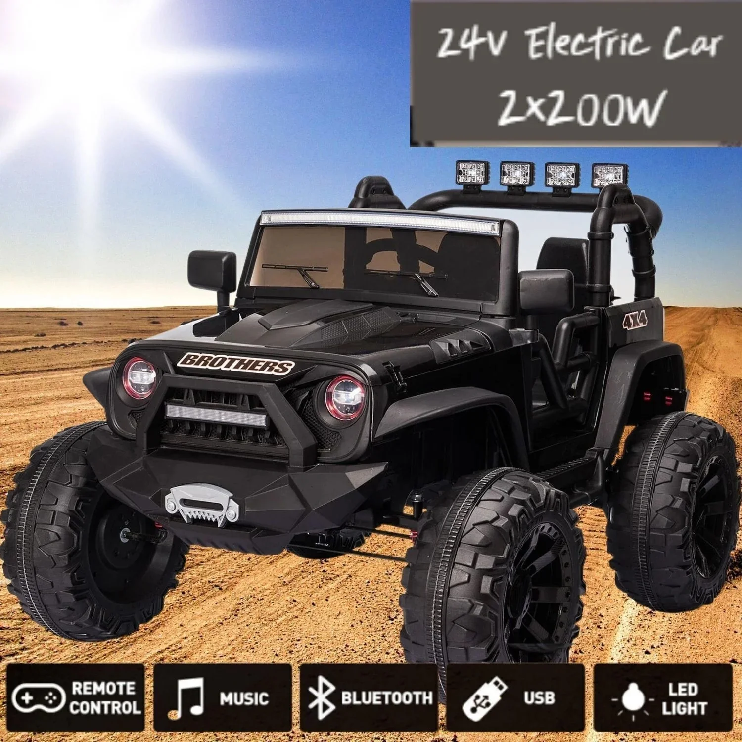 Electric 24V Kids Ride-On Truck with MP3, LED Lights, and Remote Control - 2 Seats, 2x200W Motors - Curated Treasures Market