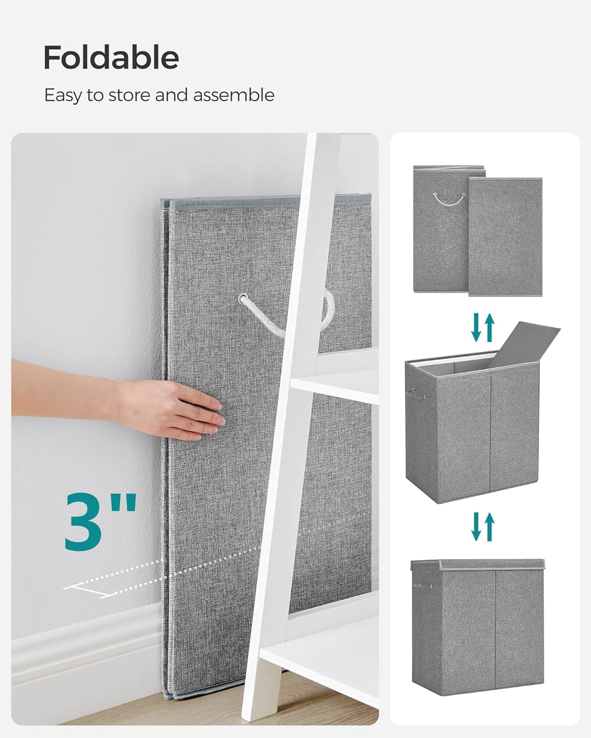 Sturdy Double Laundry Hamper with Lid, Removable Fabric Bag, 142L Large Clothes Hamper 2 Section, Laundry Basket with Handles for Closet, Laundry Room, Bedroom, Bathroom, Gray ULCB02G - Curated Treasures Market
