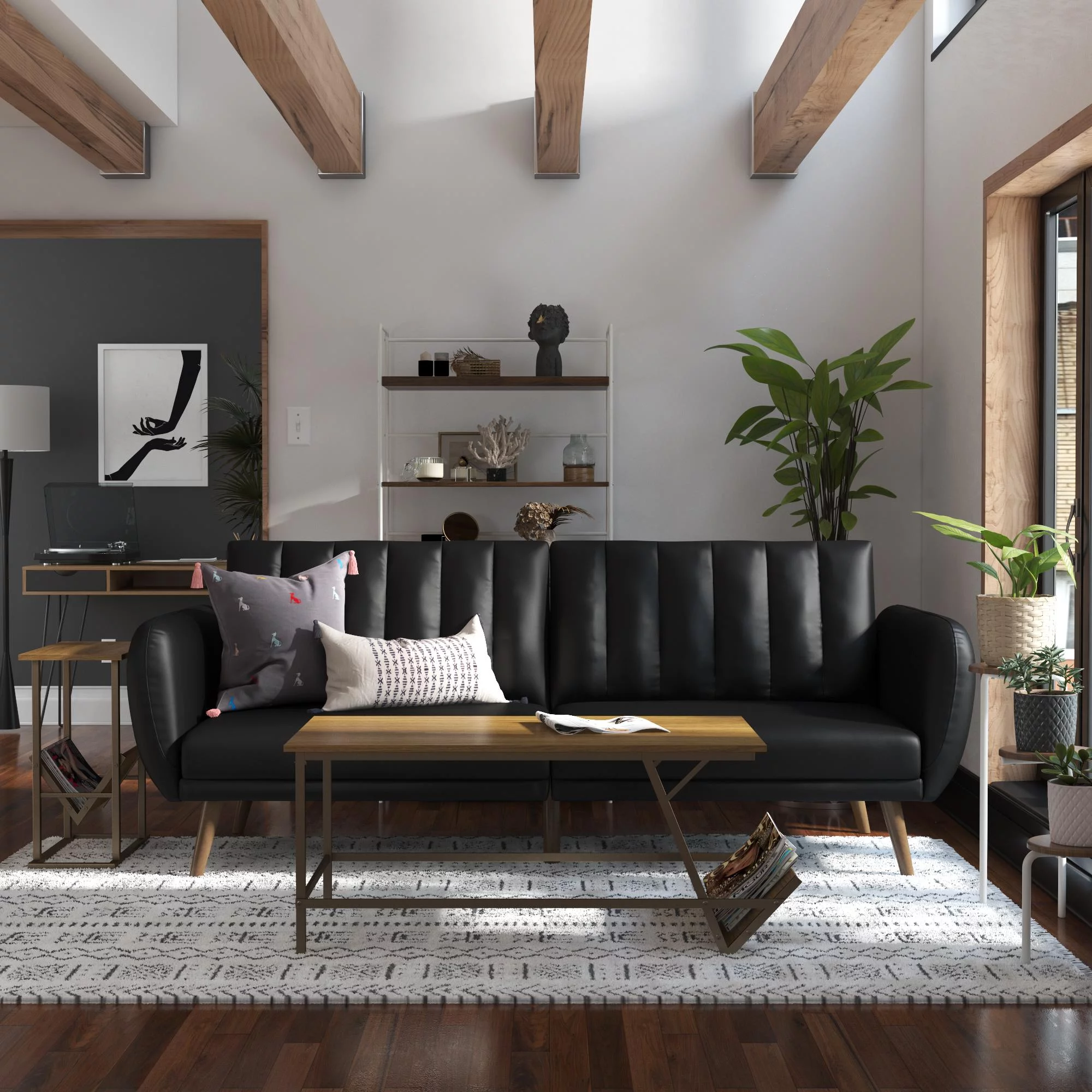 Novogratz Brittany Futon, Black Faux Leather