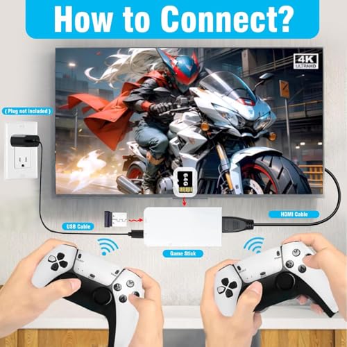 Wireless Retro Gaming Console Built-in 20000+ Classic Games Retro Game Stick,4K HDMI Output Plug & Play Video Game Console with Dual 2.4G Wireless Controllers for Christmas Birthday Gifts